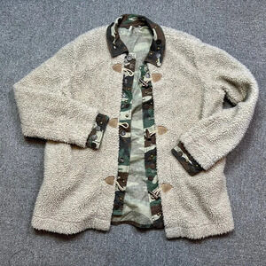 Free People Tan Sherpa Camouflage Camo Lined Toggle Boho Jacket Coat Small